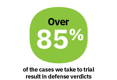 Over 85% of the cases we take to trail result in defense verdicts